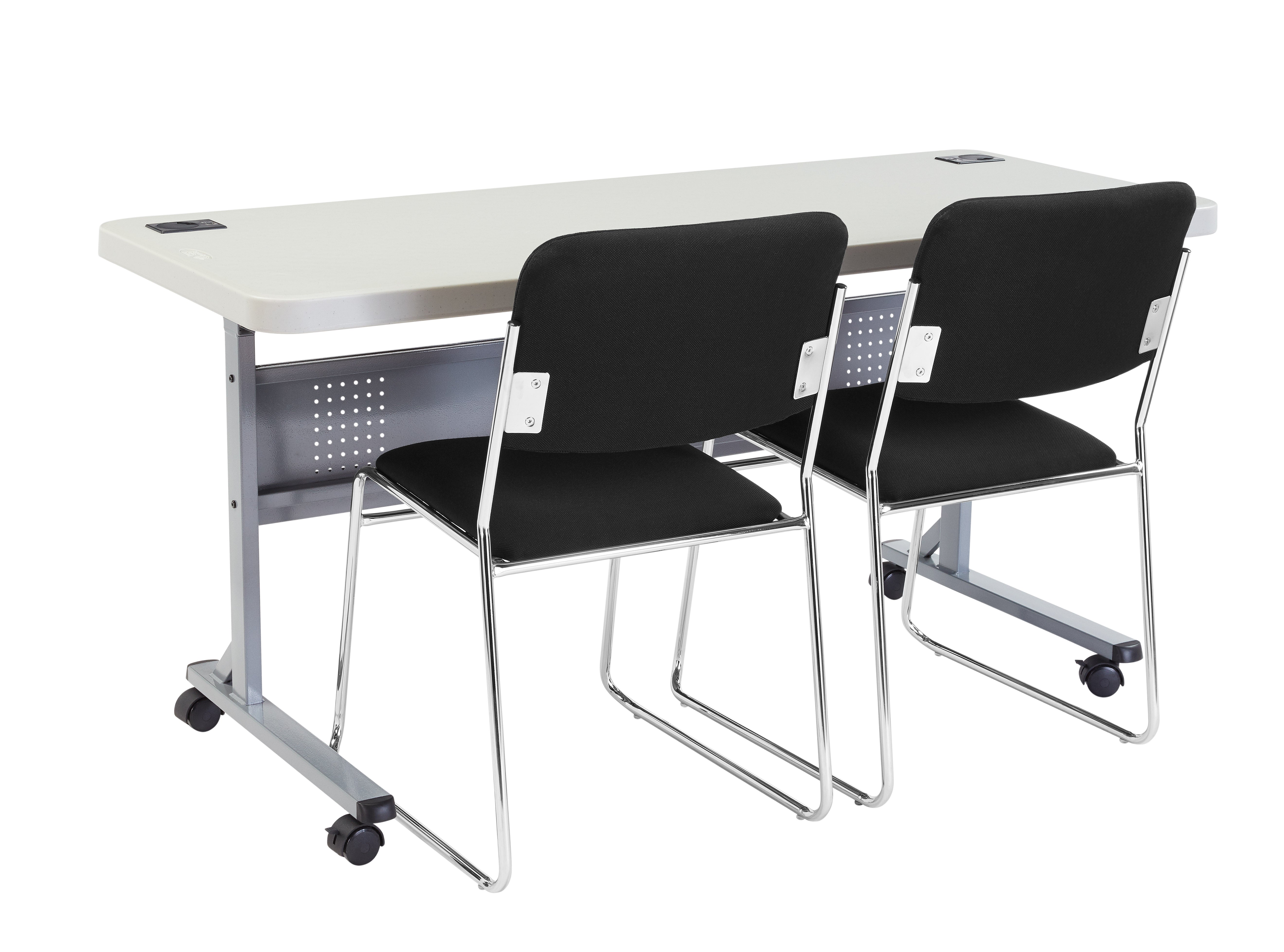 NPS® 8600 Series Fabric Padded Signature Stack Chair, Surface Color: Black , Frame Color: Chrome