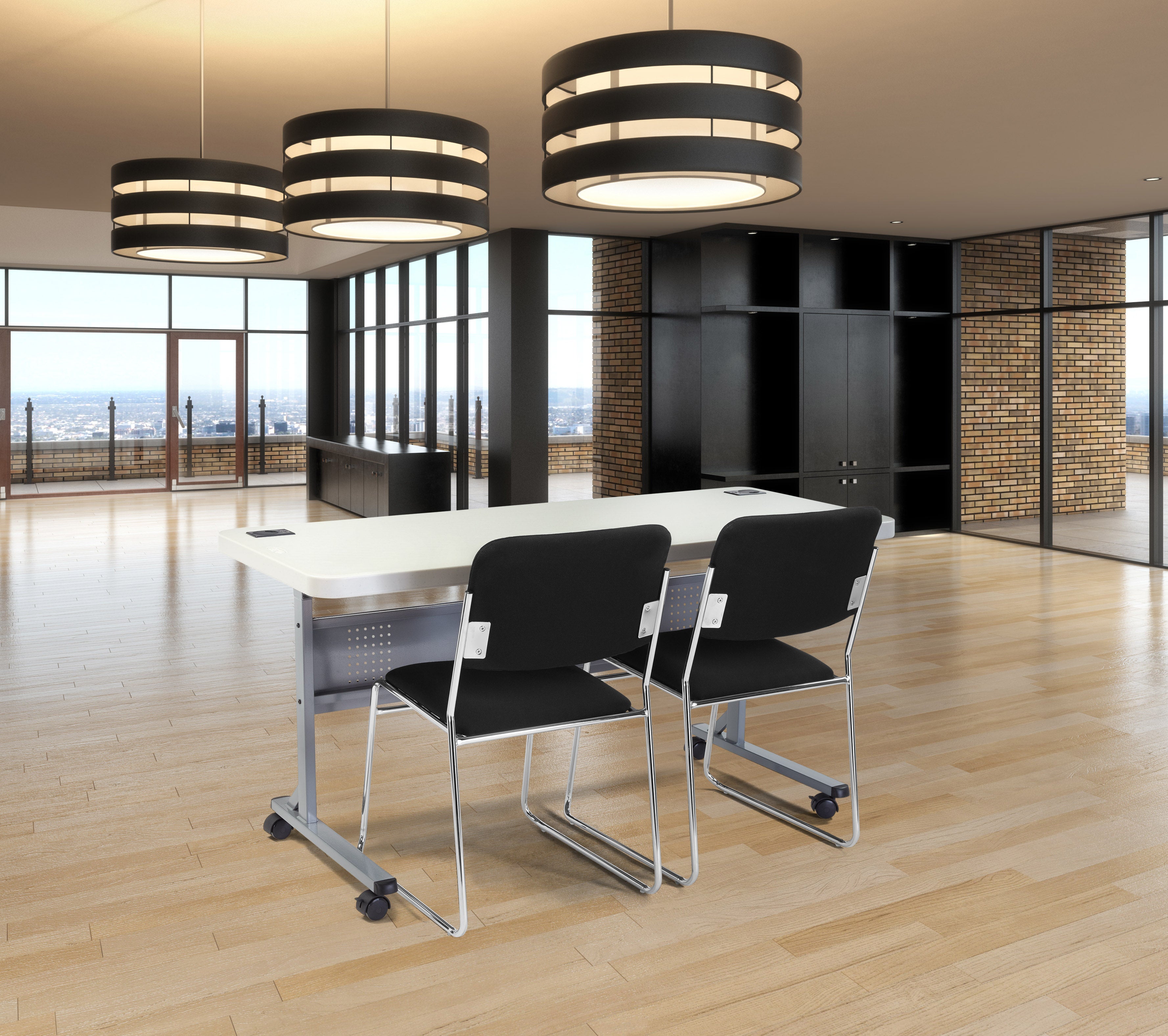 NPS® 8600 Series Fabric Padded Signature Stack Chair, Surface Color: Black , Frame Color: Chrome
