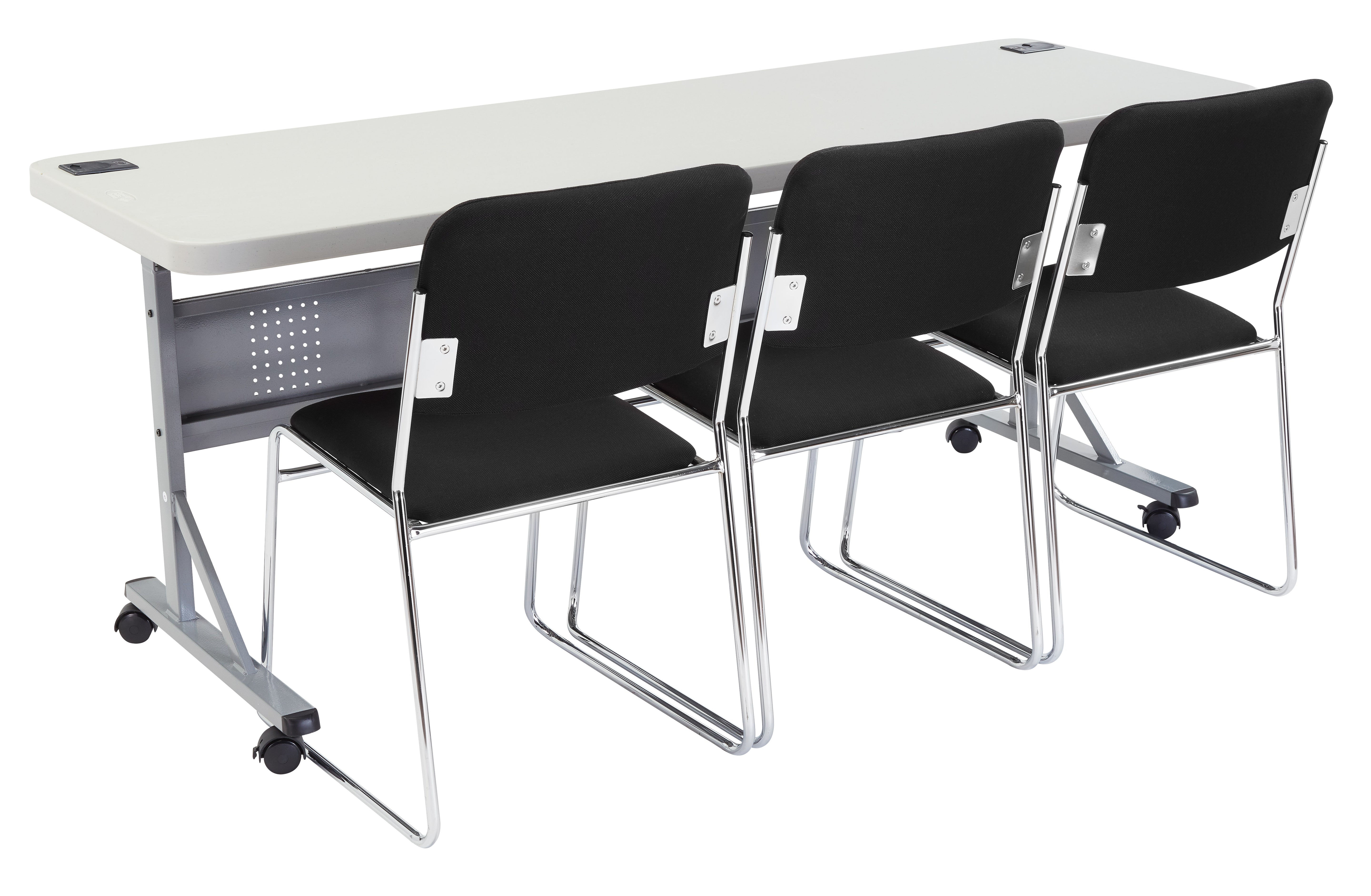 NPS® 8600 Series Fabric Padded Signature Stack Chair, Surface Color: Black , Frame Color: Chrome