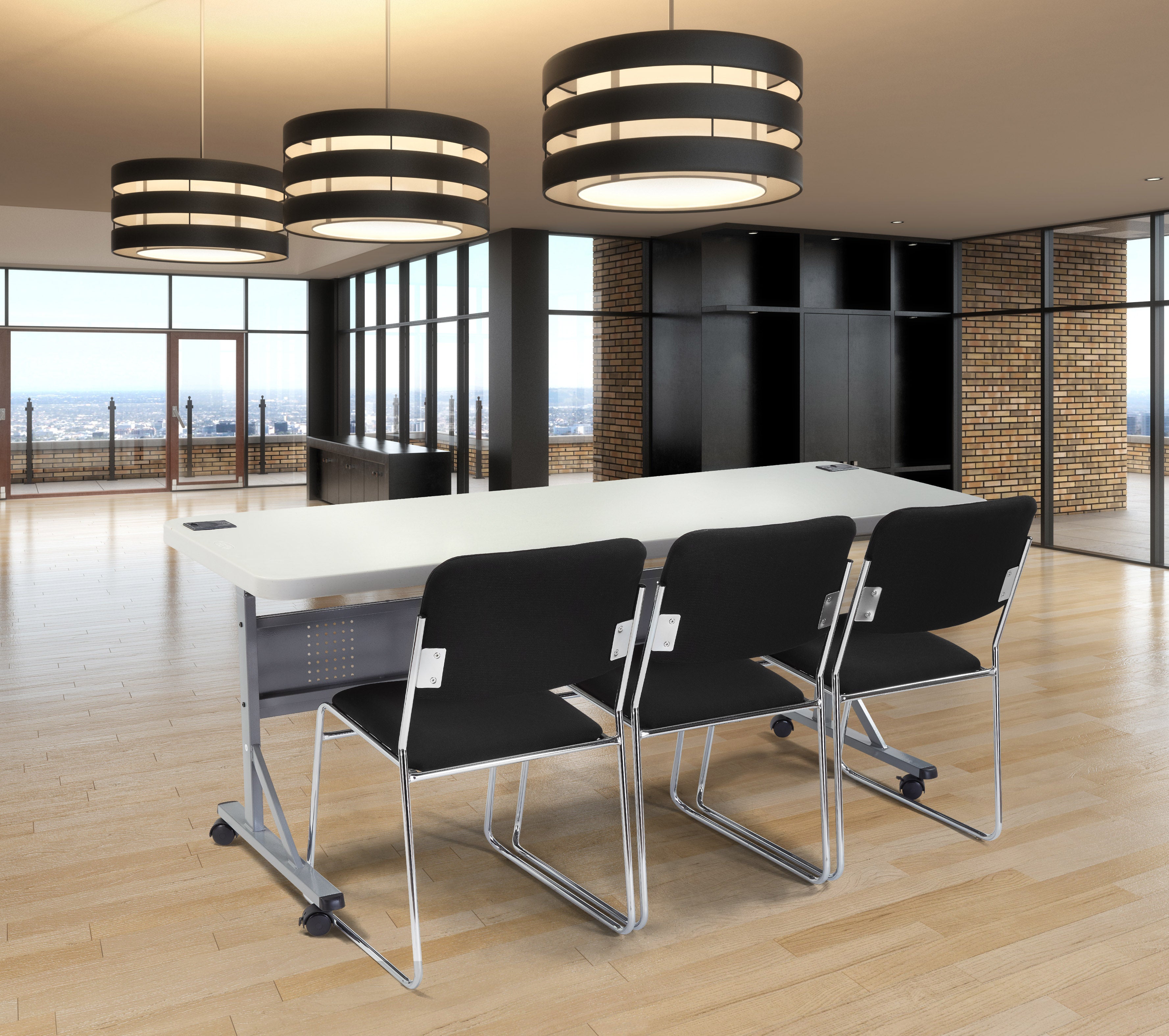 NPS® 8600 Series Fabric Padded Signature Stack Chair, Surface Color: Black , Frame Color: Chrome