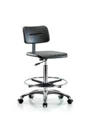 Core Polyurethane Chair Chrome - High Bench Height with Chrome Foot Ring & Casters