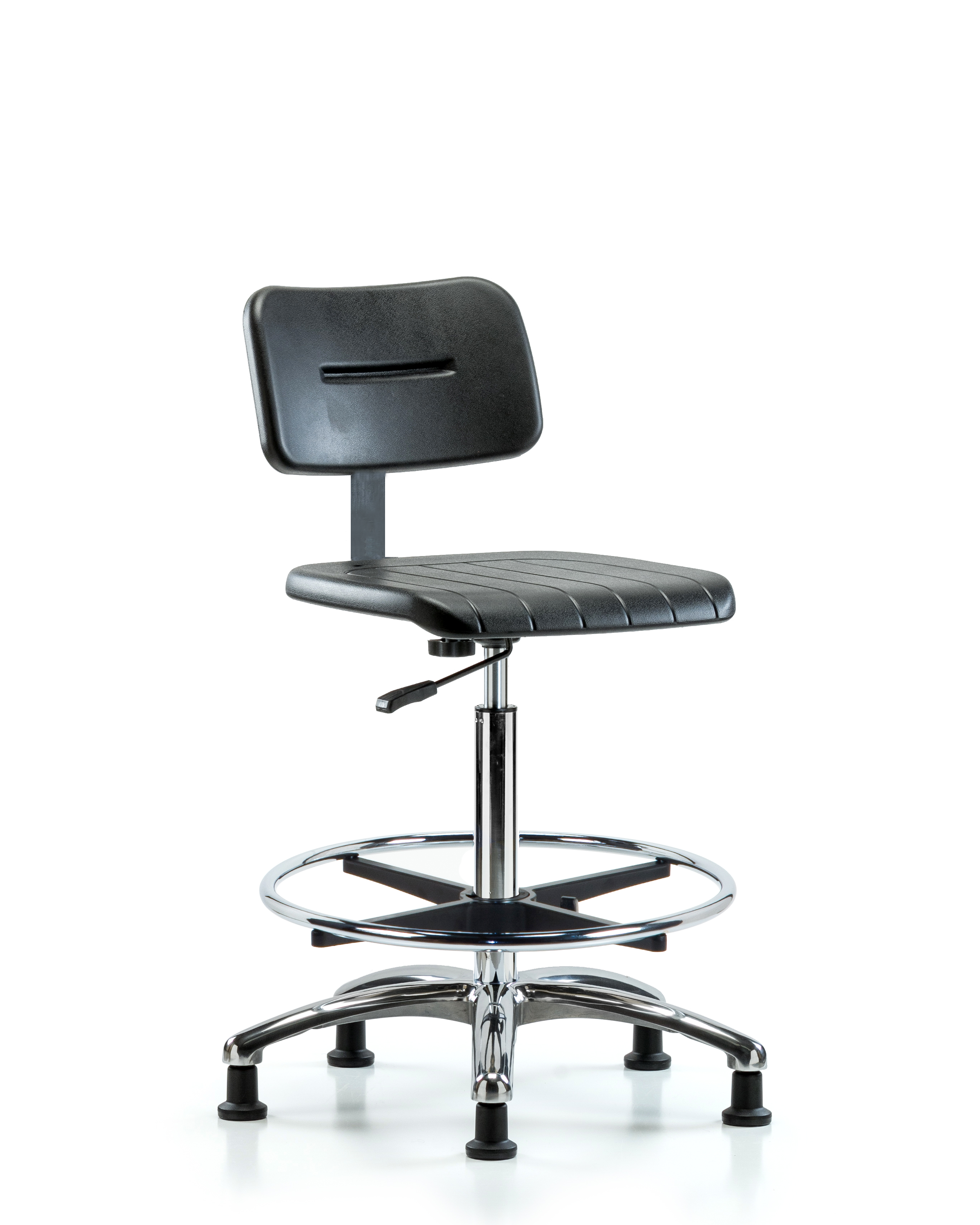 Core Polyurethane Chair Chrome - High Bench Height with Chrome Foot Ring & Stationary Glides