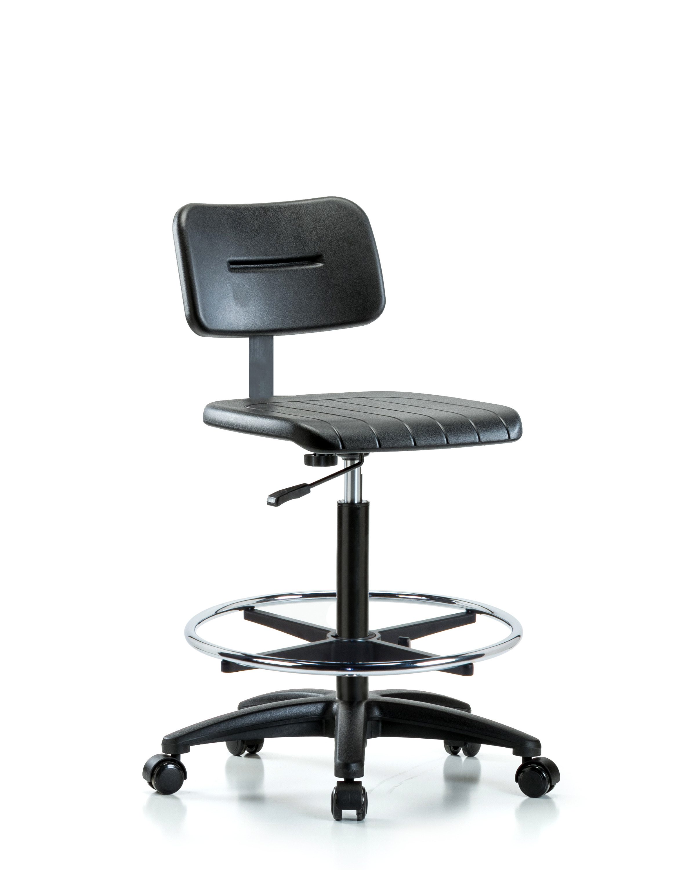 Core Polyurethane Chair - High Bench Height with Chrome Foot Ring & Casters