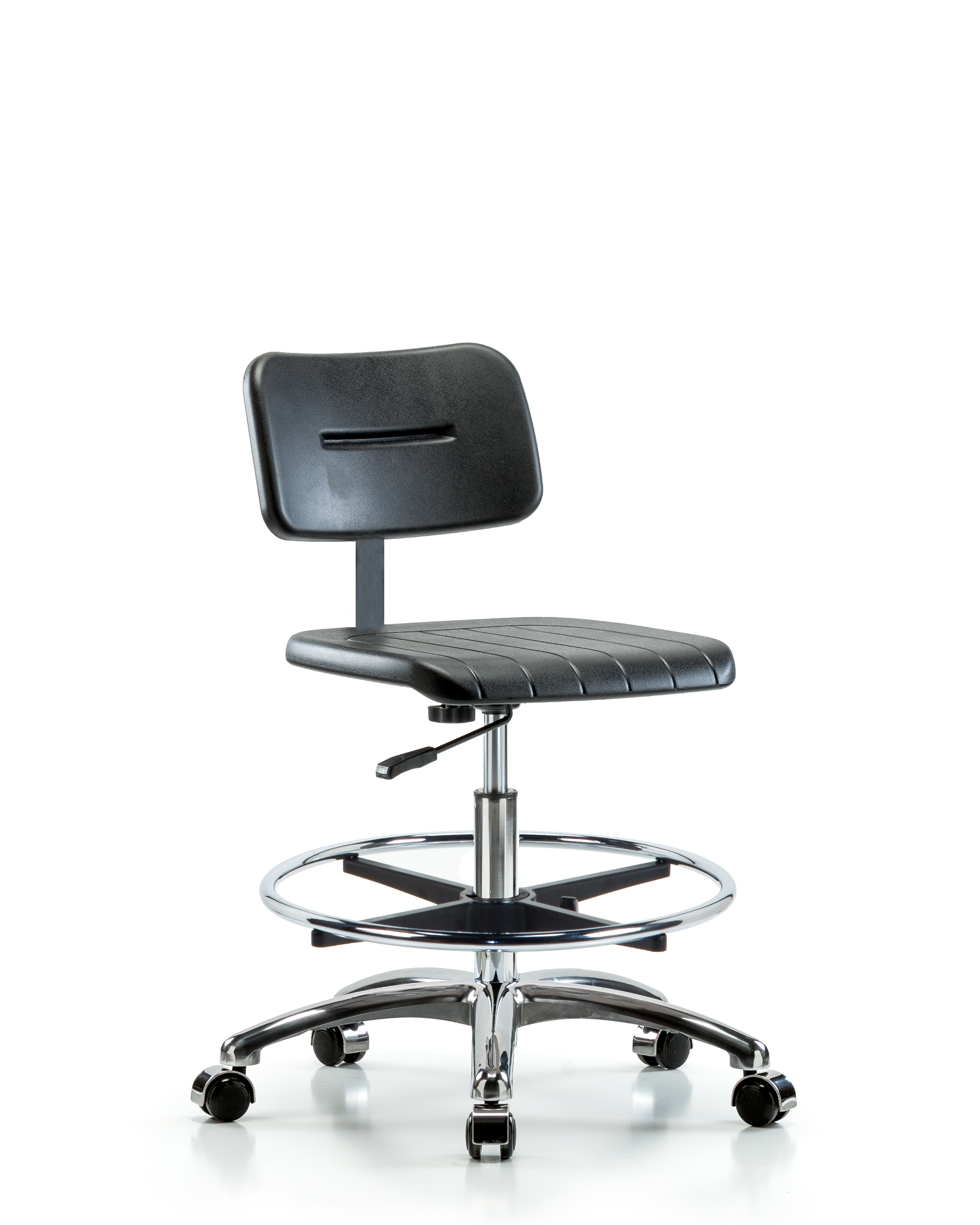 Core Polyurethane Chair Chrome - Medium Bench Height with Chrome Foot Ring & Casters