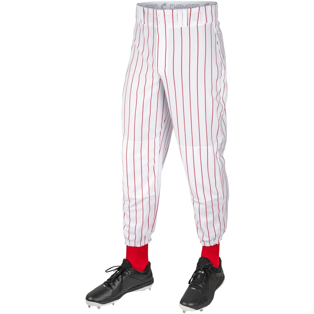 CLOSER Pin Stripe Baseball Pant - White Scarlet Pin - Youth - Small