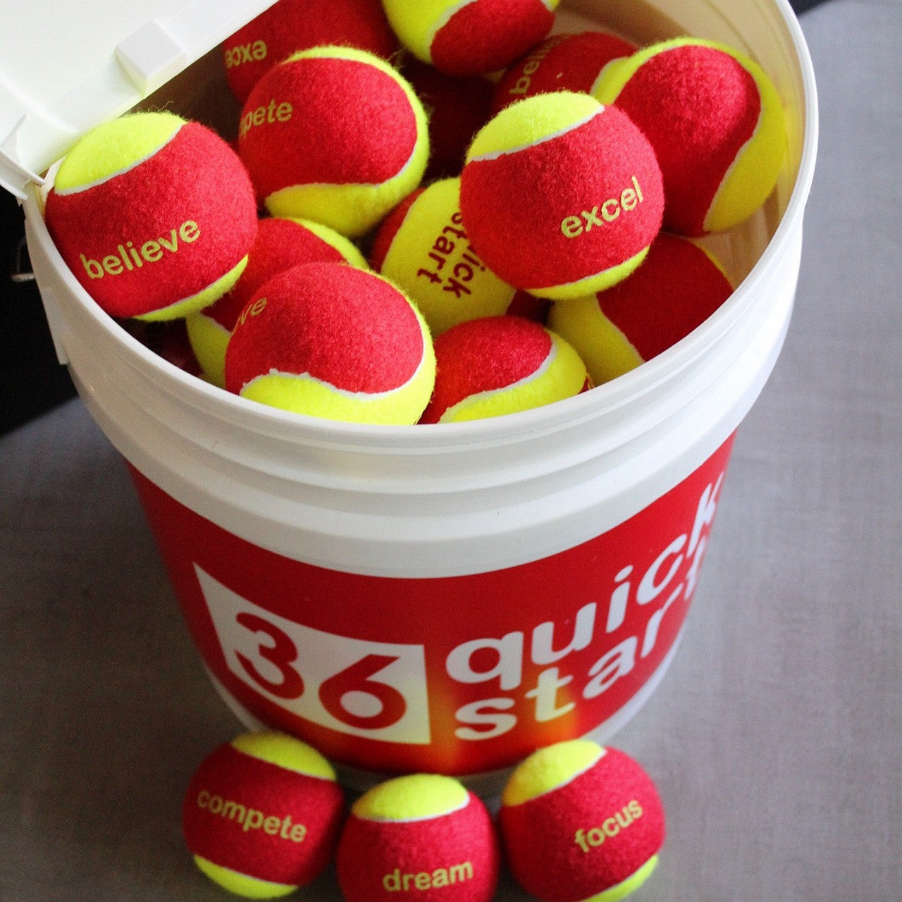 Red “Slogan” Felt Balls – 24 In Bucket