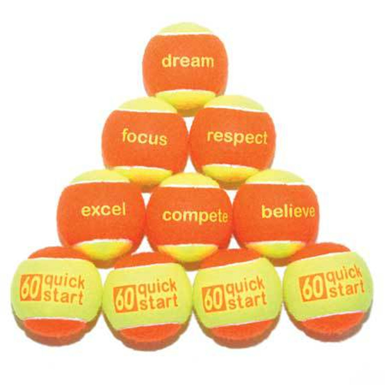 Orange Felt Balls With Slogans - 72 Balls In A Bucket