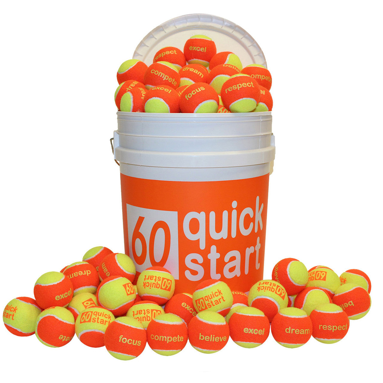 Orange Felt Balls With Slogans - 72 Balls In A Bucket