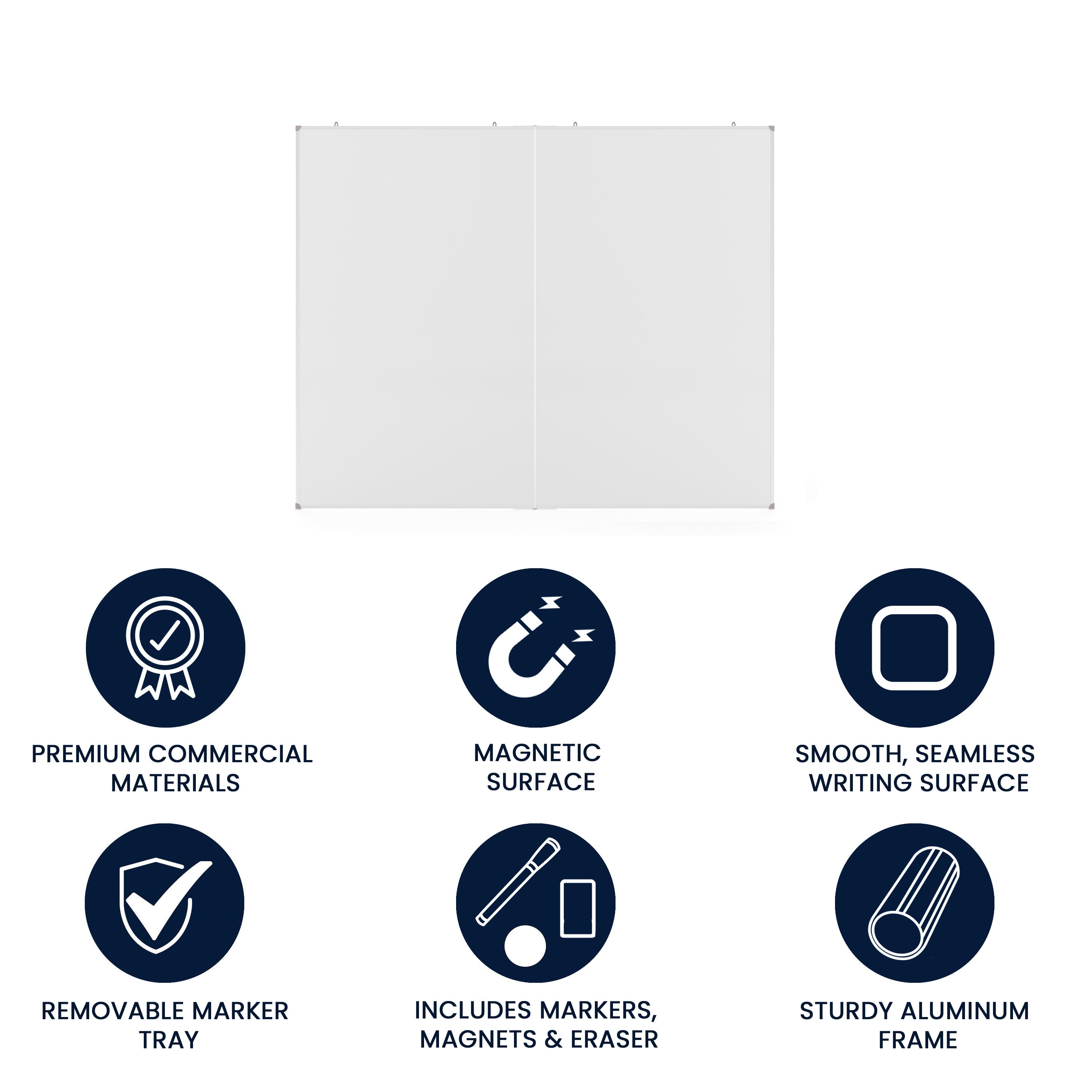 HERCULES Commercial 60" x 48" Whiteboard, Aluminum Magnetic Dry Erase Board with Wall Mount, Marker Tray, Eraser, 3 Markers, 6 Magnets