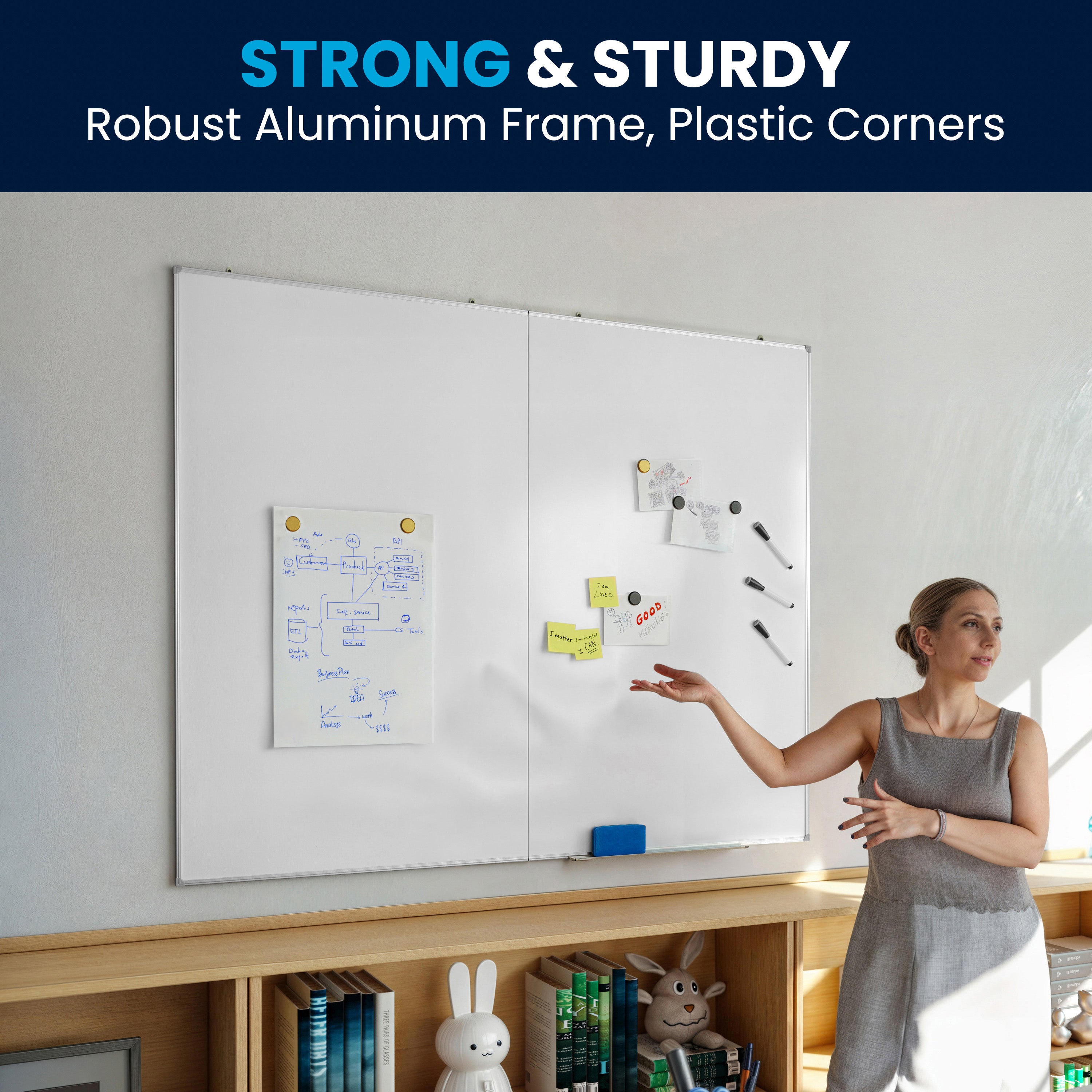 HERCULES Commercial 60" x 48" Whiteboard, Aluminum Magnetic Dry Erase Board with Wall Mount, Marker Tray, Eraser, 3 Markers, 6 Magnets