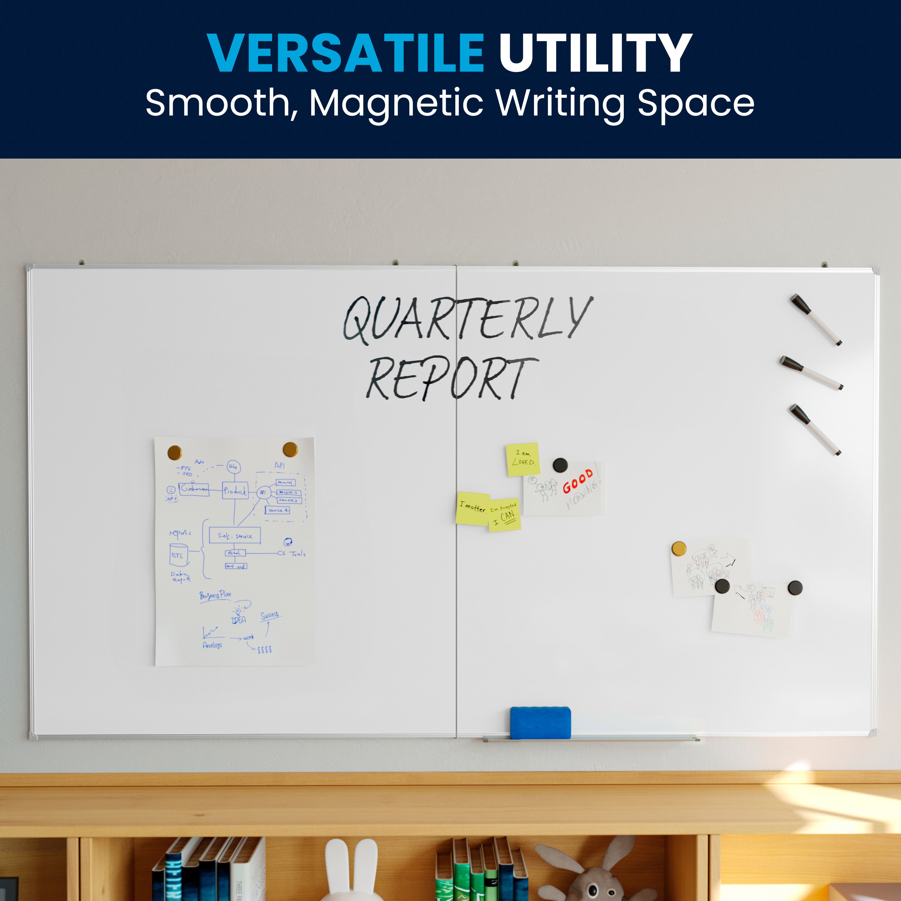 HERCULES Commercial 72" x 40" Whiteboard, Aluminum Magnetic Dry Erase Board with Wall Mount, Marker Tray, Eraser, 3 Markers, 6 Magnets