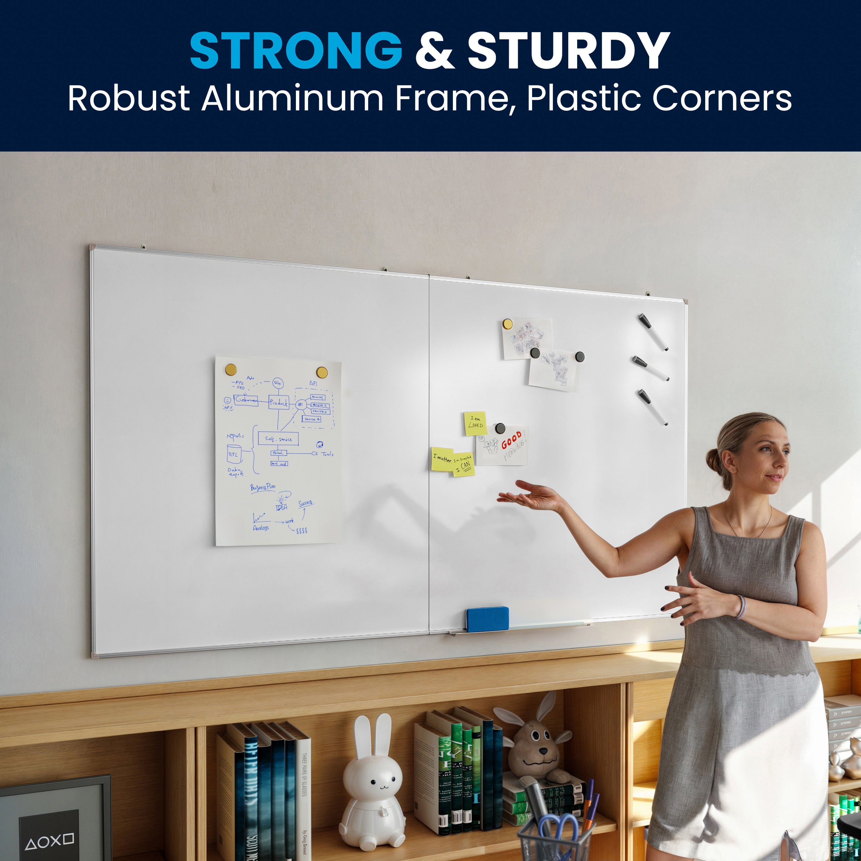 HERCULES Commercial 72" x 40" Whiteboard, Aluminum Magnetic Dry Erase Board with Wall Mount, Marker Tray, Eraser, 3 Markers, 6 Magnets