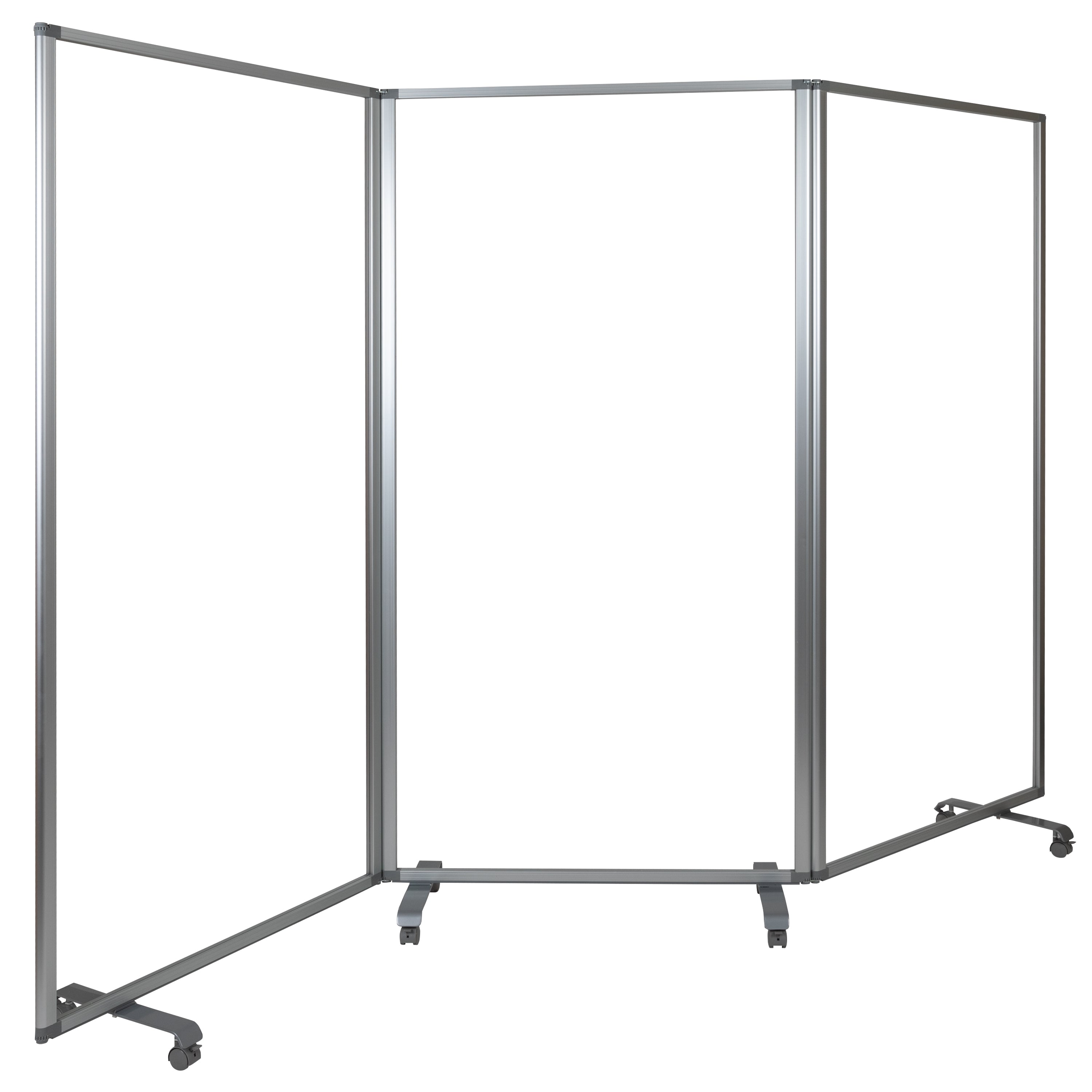 Raisley Transparent Acrylic Mobile Partition with Lockable Casters, 72"H x 36"L (3 Sections Included)