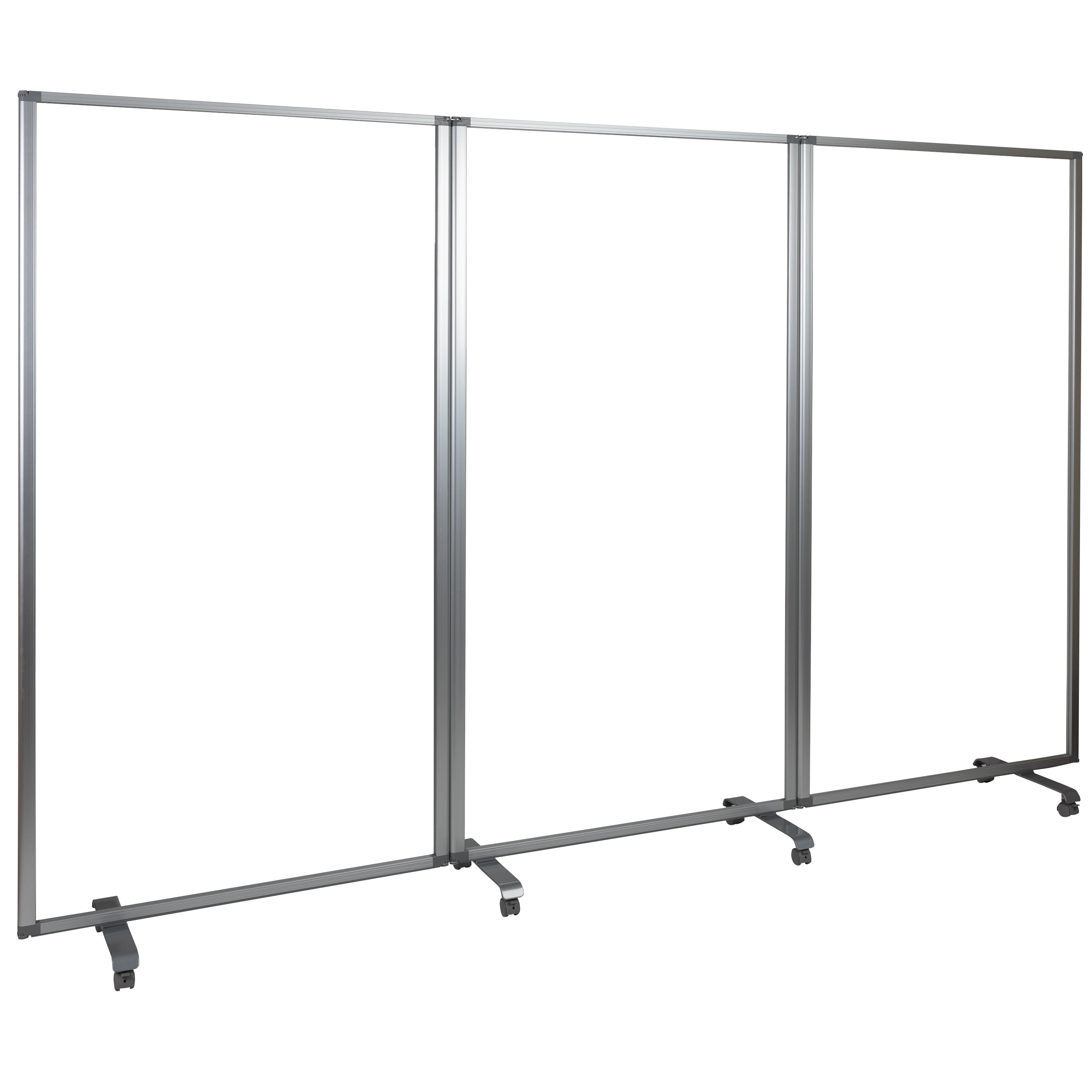Raisley Transparent Acrylic Mobile Partition with Lockable Casters, 72"H x 36"L (3 Sections Included)