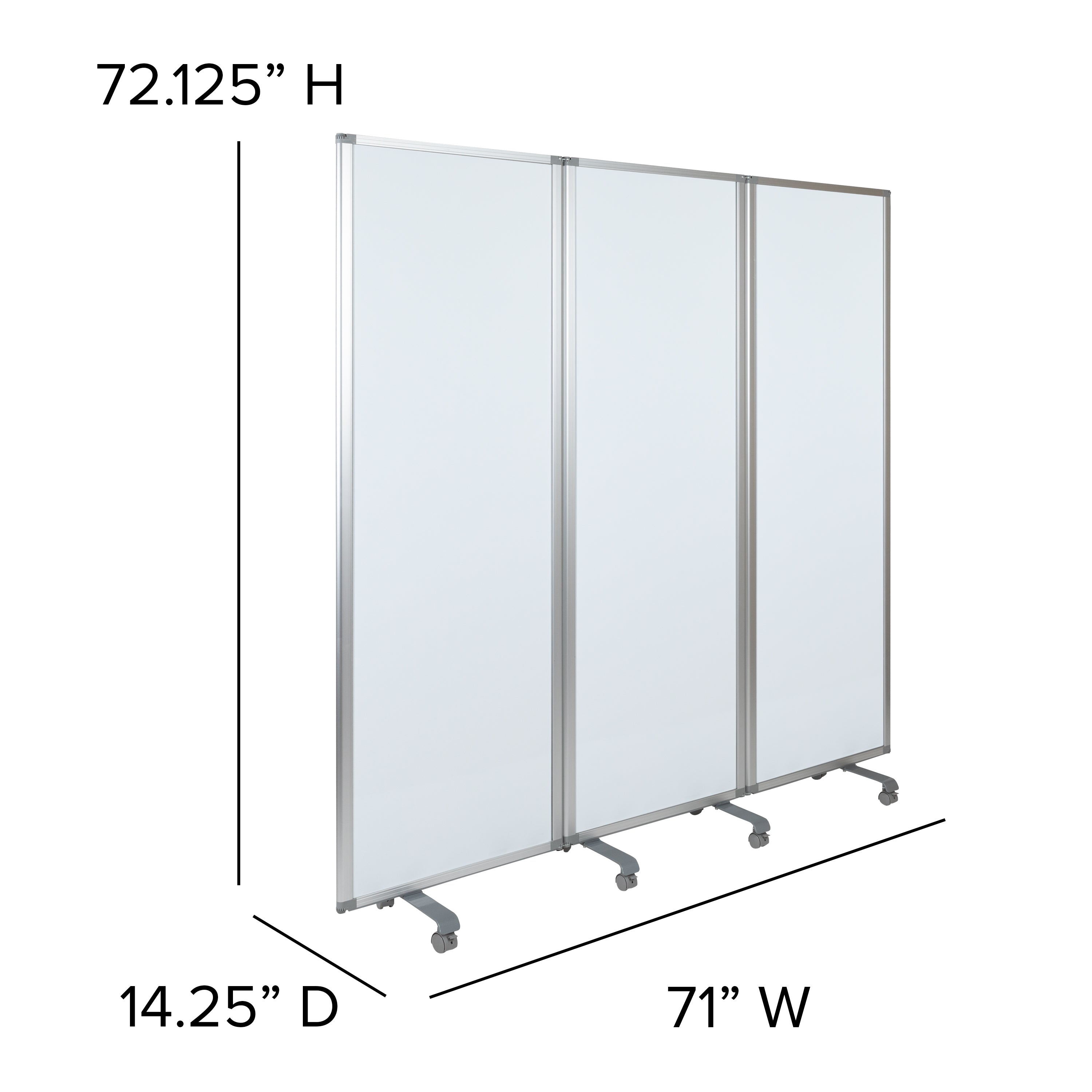 Raisley Mobile Magnetic Whiteboard Partition with Lockable Casters, 72"H x 24"W (3 sections included)