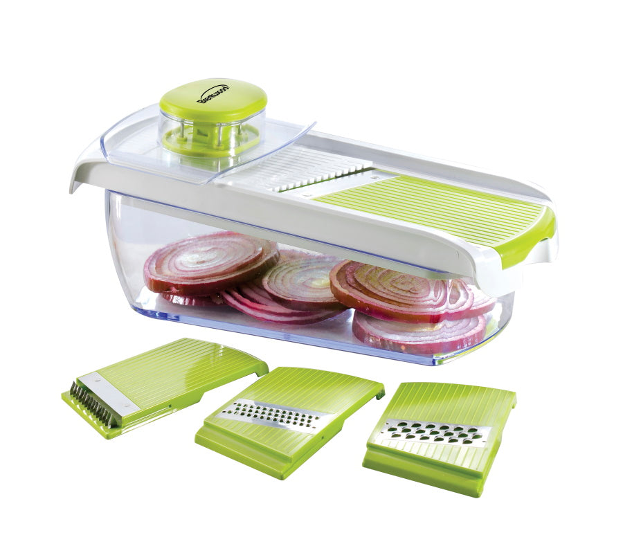 Brentwood Mandolin Slicer 5-Cup Container, 4 Stainless Steel Blades - Green