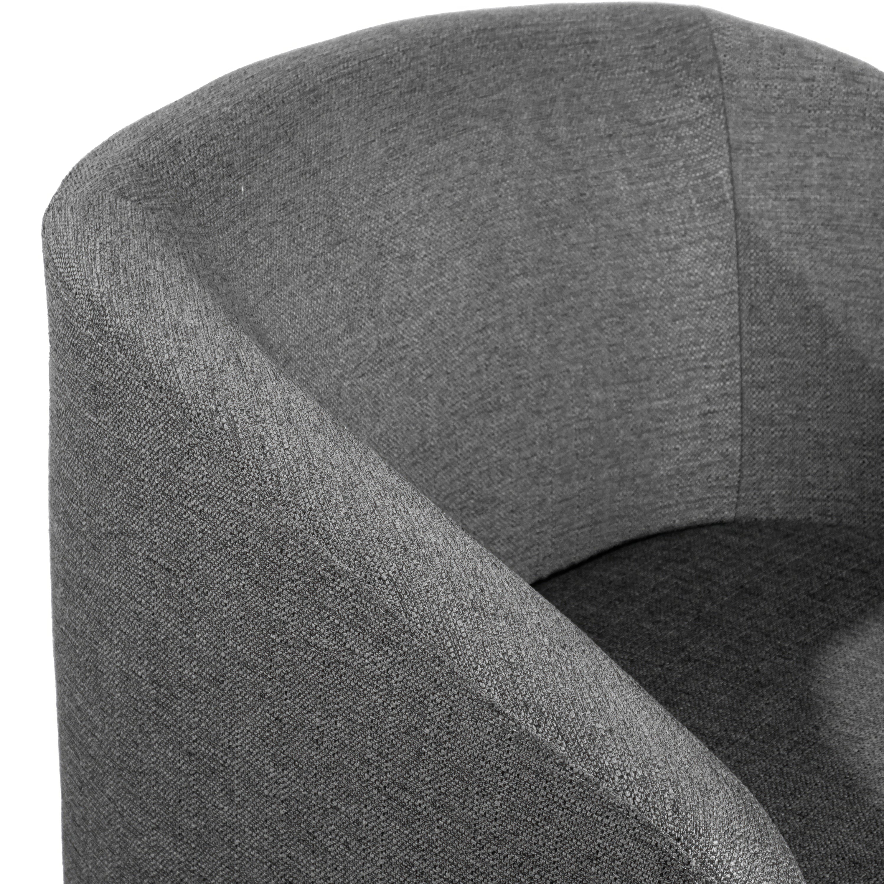 Landon Club Style Commercial Barrel Accent Armchair with 360 Degree Swivel Metal Base and Sloped Armrests in Dark Gray Fabric Upholstery