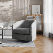 Landon Club Style Commercial Barrel Accent Armchair with 360 Degree Swivel Metal Base and Sloped Armrests in Dark Gray Fabric Upholstery