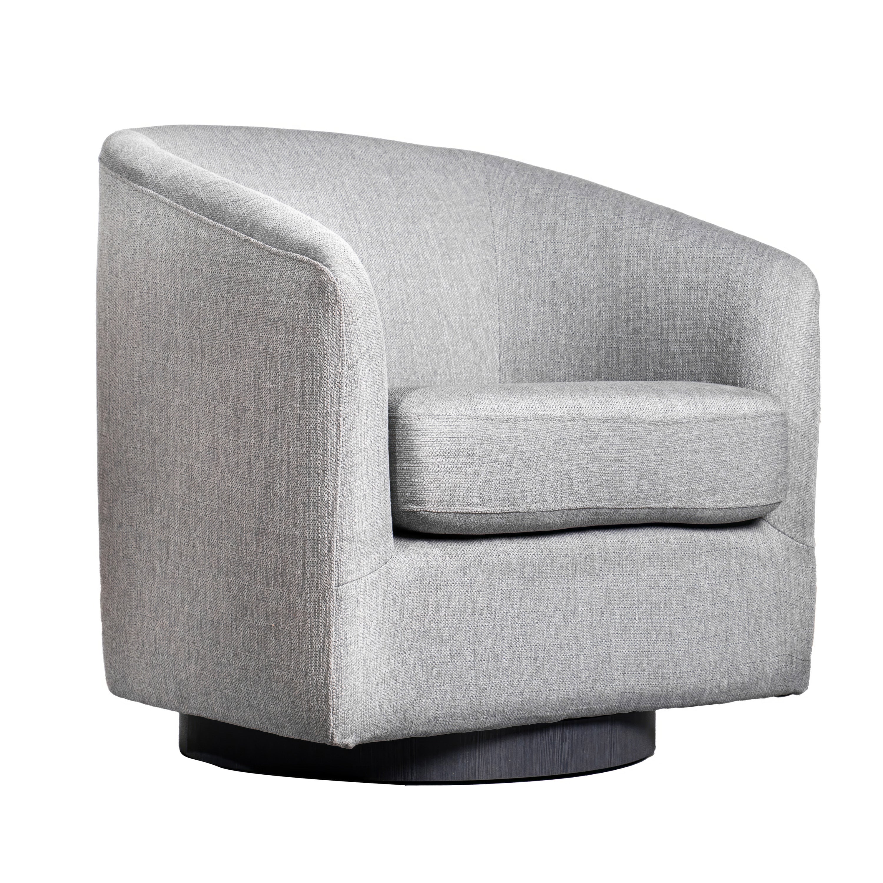 Landon Club Style Commercial Barrel Accent Armchair with 360 Degree Swivel Metal Base and Sloped Armrests in Light Gray Fabric Upholstery
