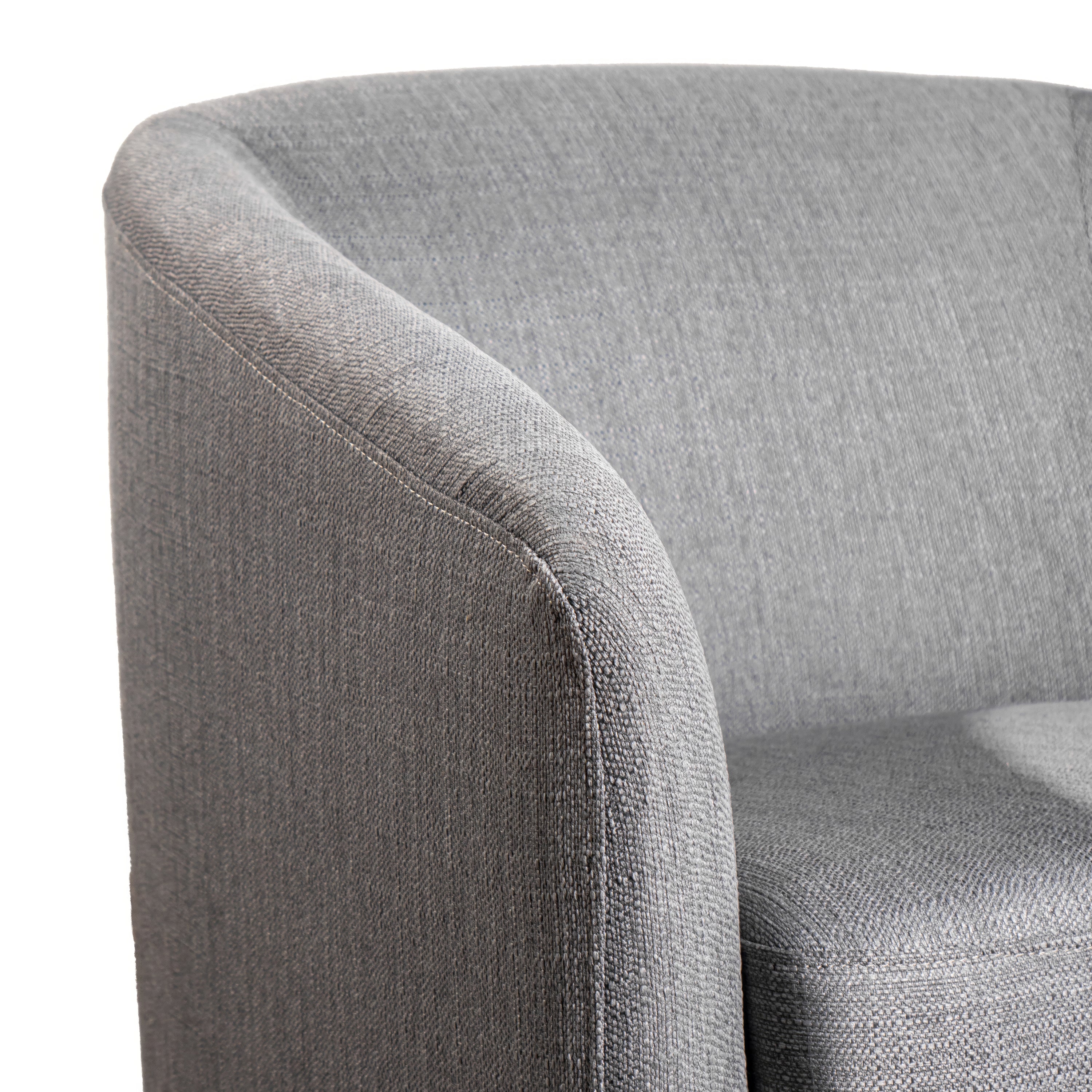 Landon Club Style Commercial Barrel Accent Armchair with 360 Degree Swivel Metal Base and Sloped Armrests in Light Gray Fabric Upholstery