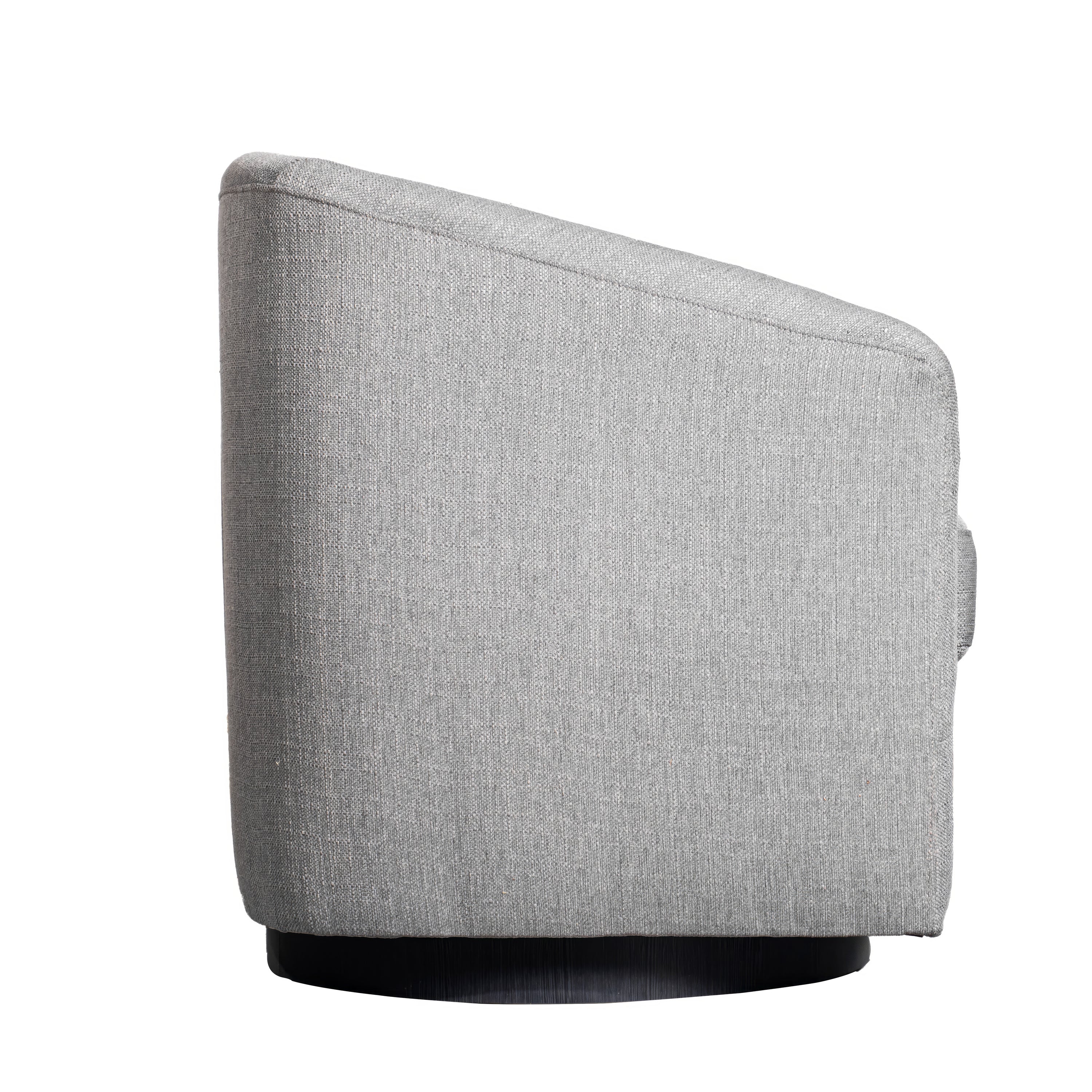 Landon Club Style Commercial Barrel Accent Armchair with 360 Degree Swivel Metal Base and Sloped Armrests in Light Gray Fabric Upholstery