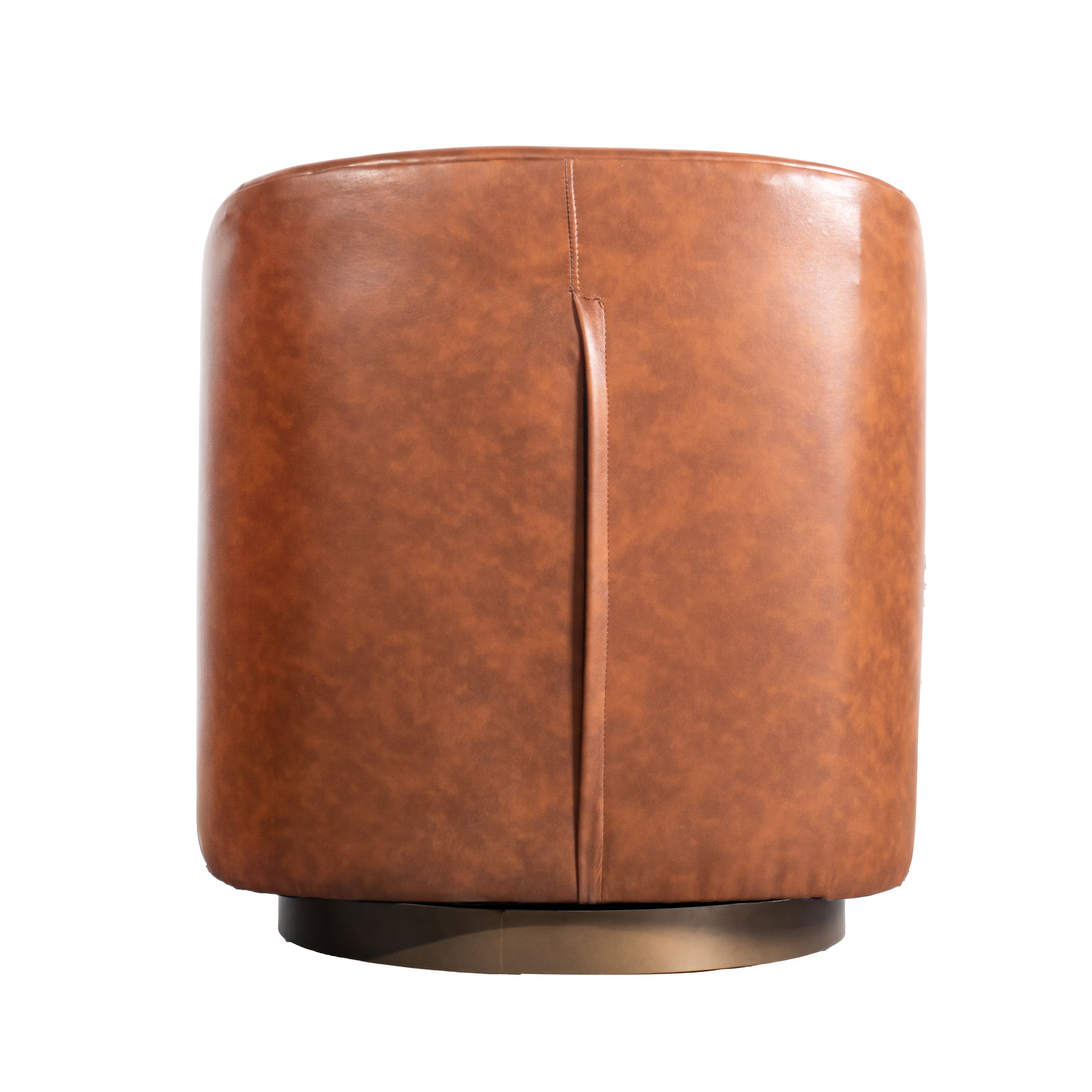 Dean Club Style Commercial Barrel Accent Armchair with 360 Degree Swivel Metal Base and Sloped Armrests in Brown LeatherSoft Upholstery