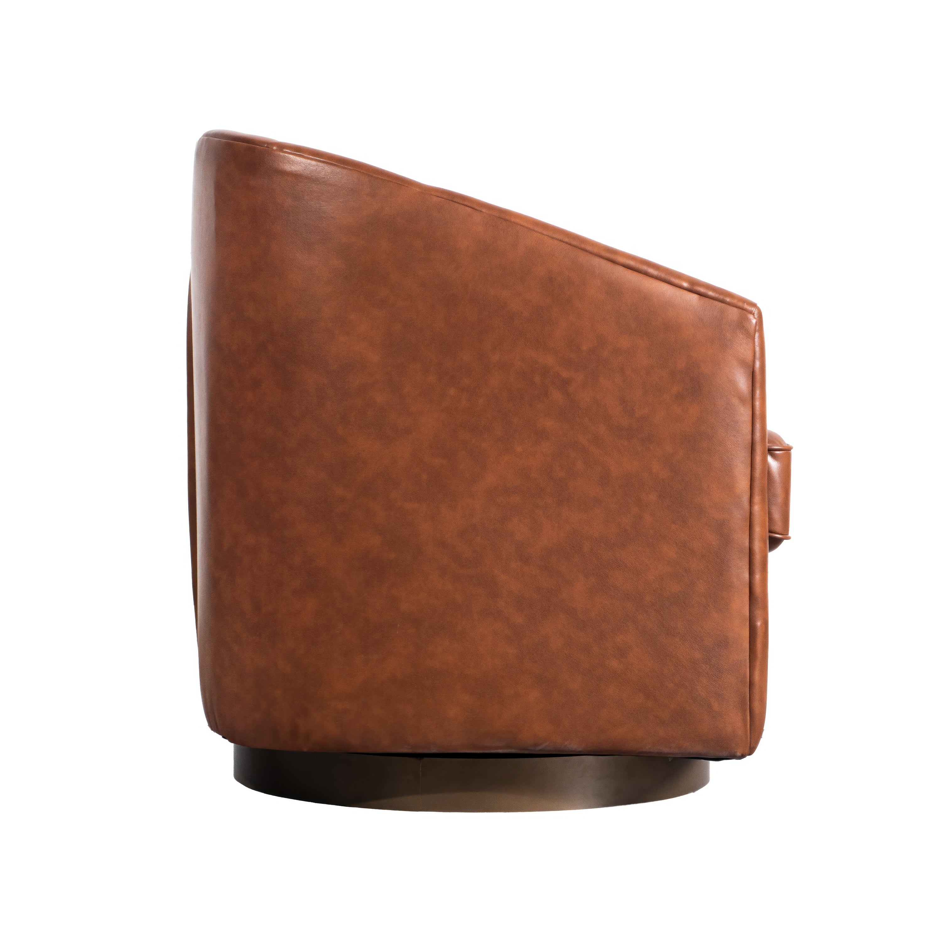 Dean Club Style Commercial Barrel Accent Armchair with 360 Degree Swivel Metal Base and Sloped Armrests in Brown LeatherSoft Upholstery