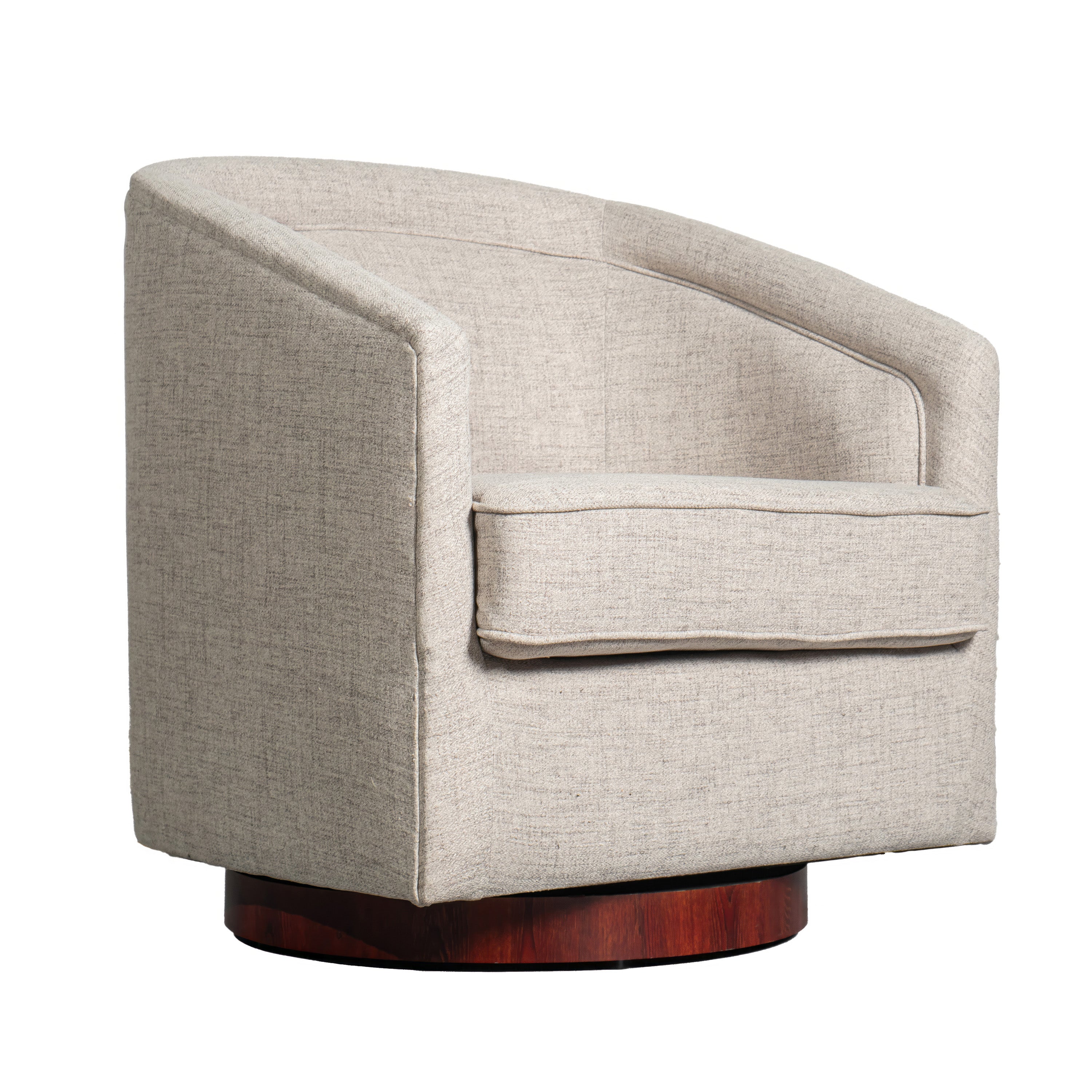 Dean Club Style Commercial Barrel Accent Armchair with 360 Degree Swivel Metal Base and Sloped Armrests in Cream Fabric Upholstery