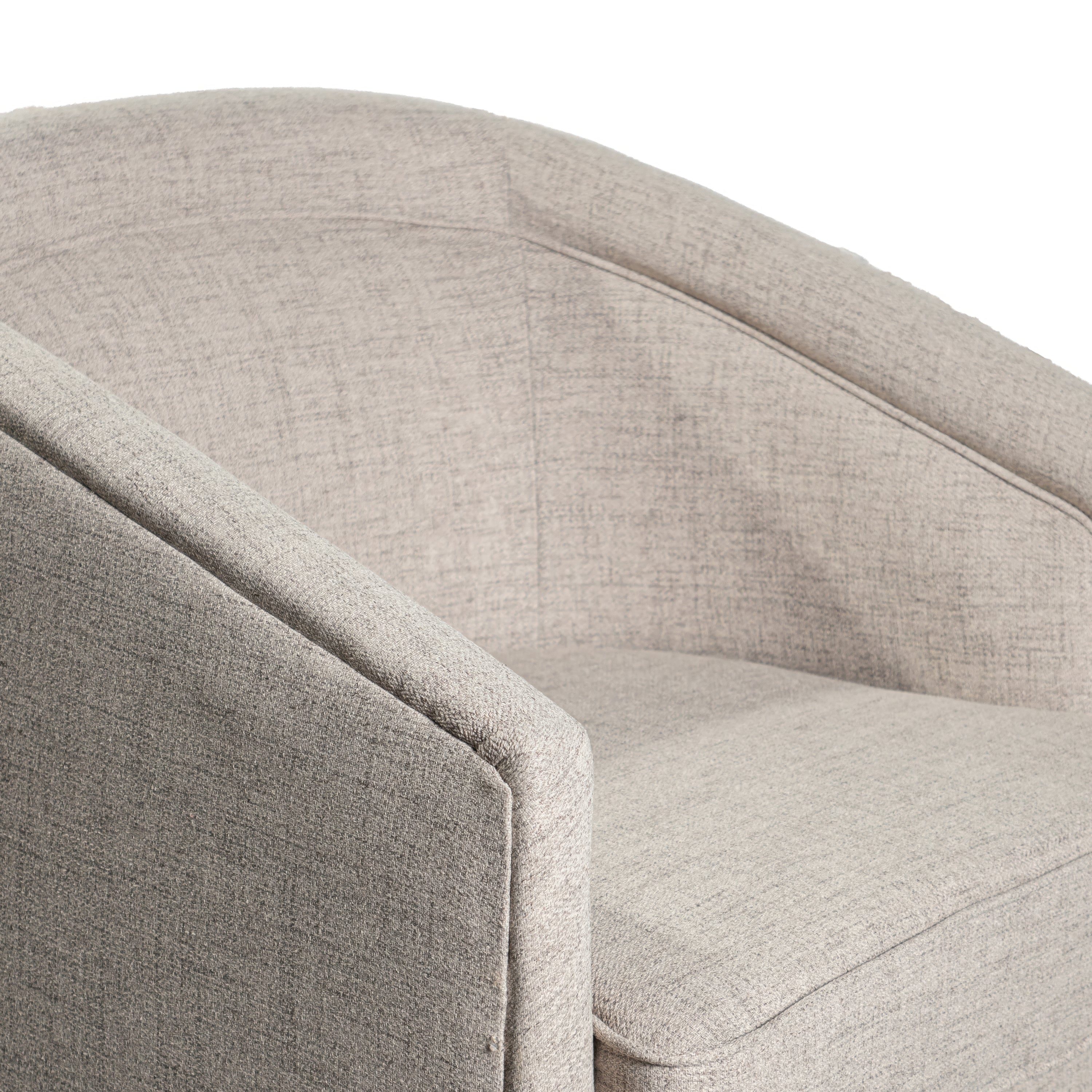 Dean Club Style Commercial Barrel Accent Armchair with 360 Degree Swivel Metal Base and Sloped Armrests in Cream Fabric Upholstery
