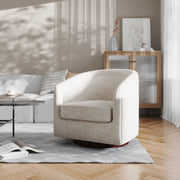 Dean Club Style Commercial Barrel Accent Armchair with 360 Degree Swivel Metal Base and Sloped Armrests in Cream Fabric Upholstery