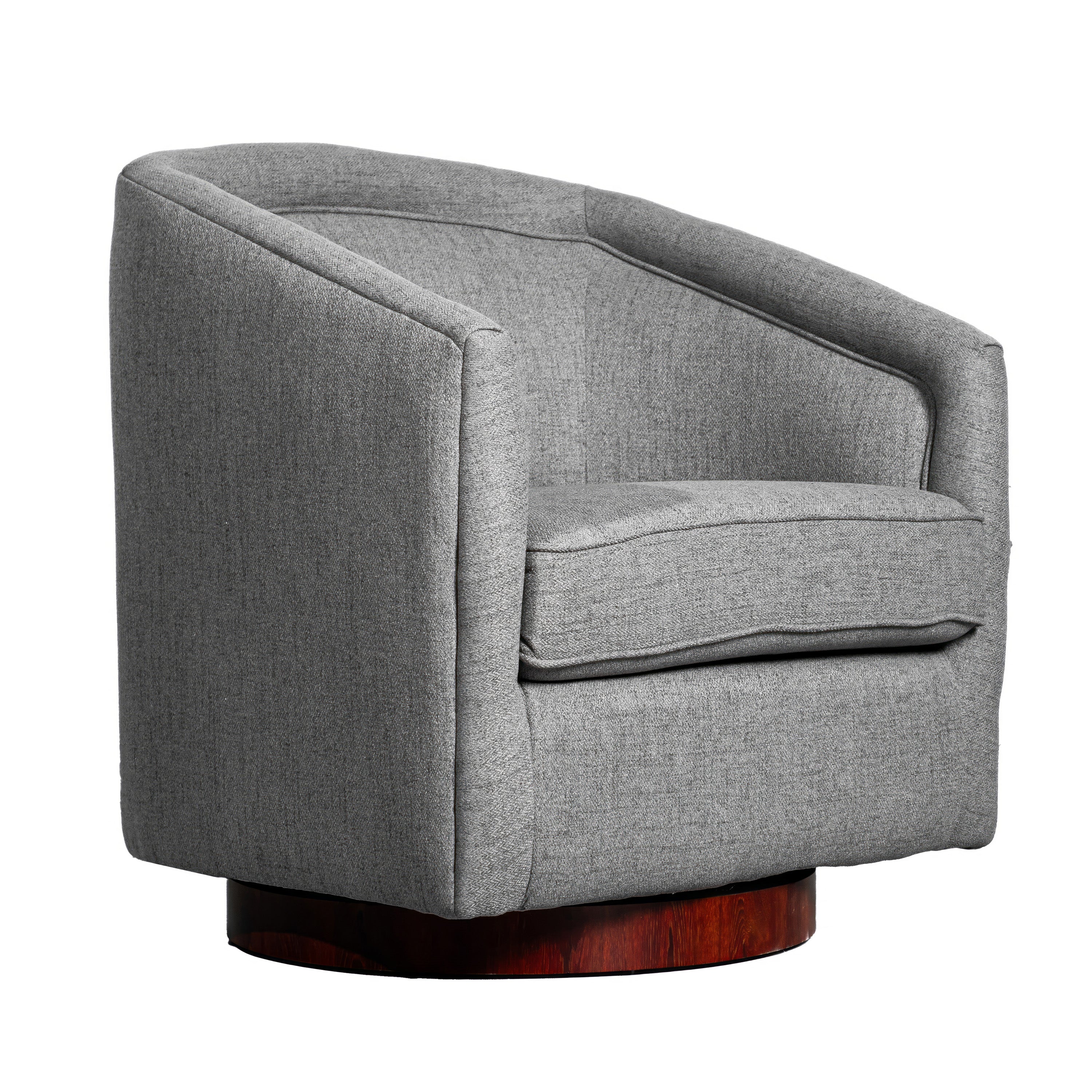 Dean Club Style Commercial Barrel Accent Armchair with 360 Degree Swivel Metal Base and Sloped Armrests in Gray Fabric Upholstery