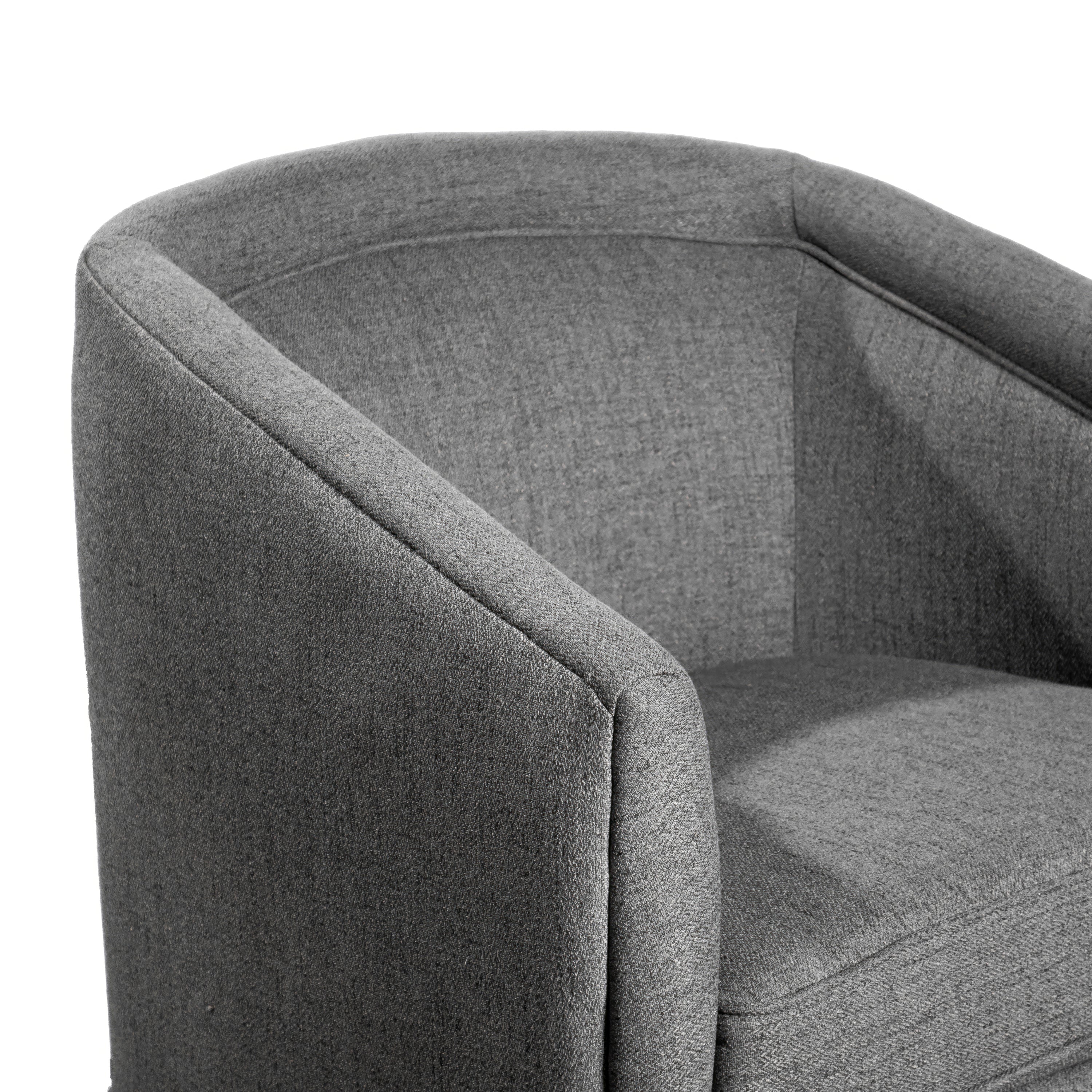 Dean Club Style Commercial Barrel Accent Armchair with 360 Degree Swivel Metal Base and Sloped Armrests in Gray Fabric Upholstery