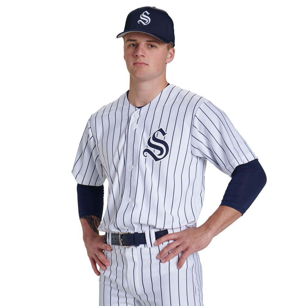 Pro-Style Warp Knit Jersey - White Navy Pin - Adult - 3XL