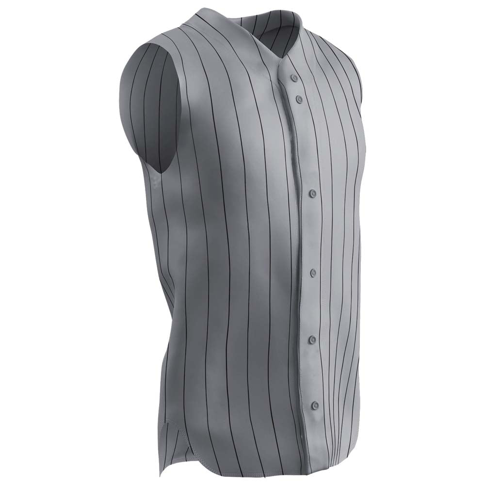 Pro-Style Sleeveless Warp Knit Jersey - Grey Black Pin - Adult - Extra-Large