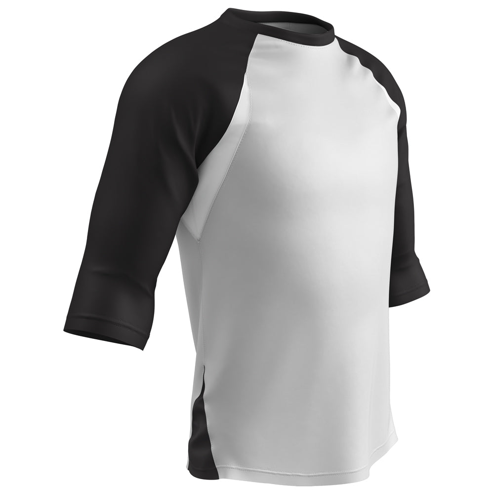 COMPLETE GAME 3/4 Sleeve Baseball Shirt - White Black Sleeve - Adult - Small