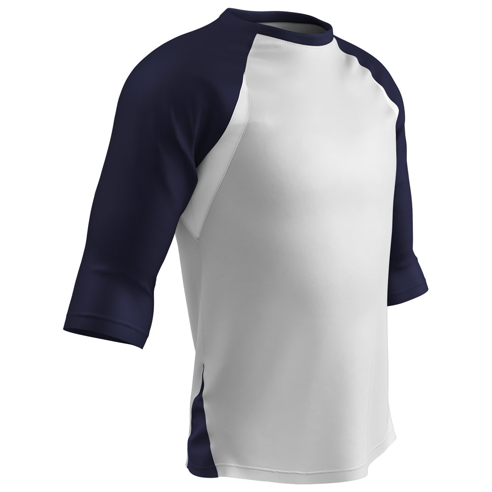 COMPLETE GAME 3/4 Sleeve Baseball Shirt - White Navy Sleeve - Adult - Small