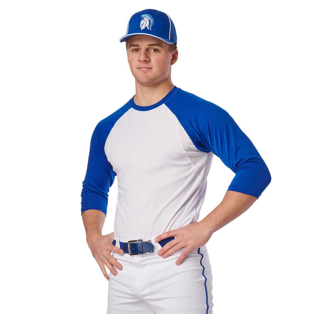 COMPLETE GAME 3/4 Sleeve Baseball Shirt - White Scarlet Sleeve - Youth - Medium