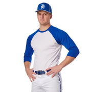 COMPLETE GAME 3/4 Sleeve Baseball Shirt - White Scarlet Sleeve - Youth - Extra-Large