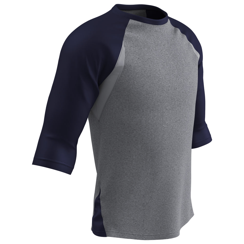 EXTRA INNINGS 3/4 Sleeve Baseball Shirt - Grey Navy Sleeve - Youth - Small