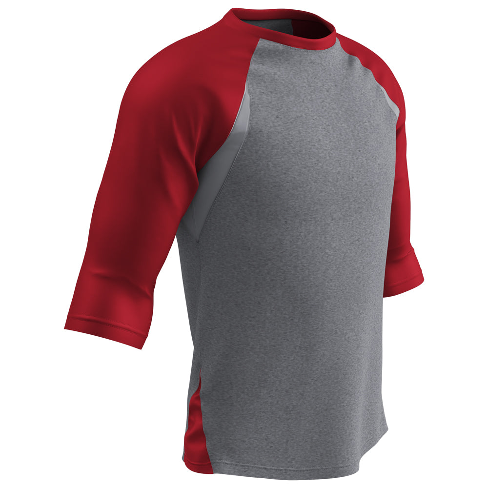 EXTRA INNINGS 3/4 Sleeve Baseball Shirt - Grey Scarlet Sleeve - Youth - Medium