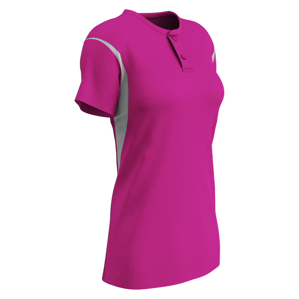 Legacy 2-Button Softball Jersey - Fuchsia White - Girls - Large