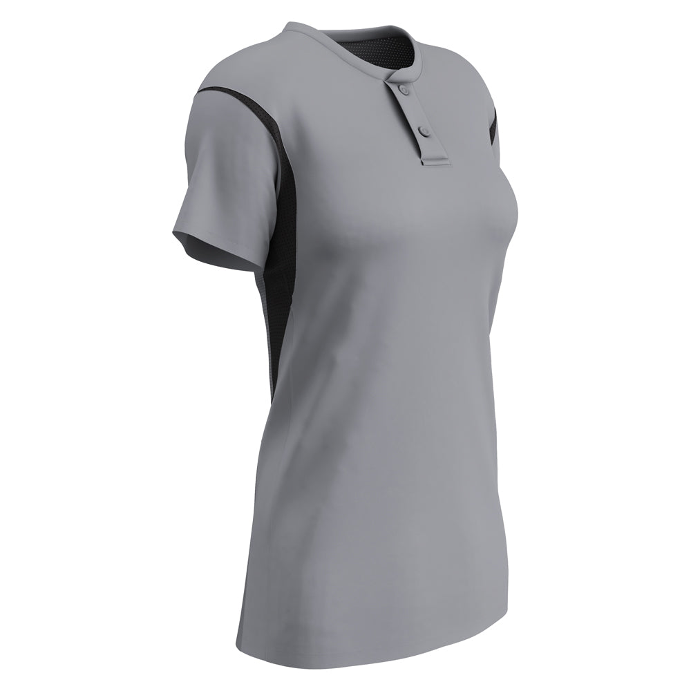 Legacy 2-Button Softball Jersey - Grey Black - Girls - Large