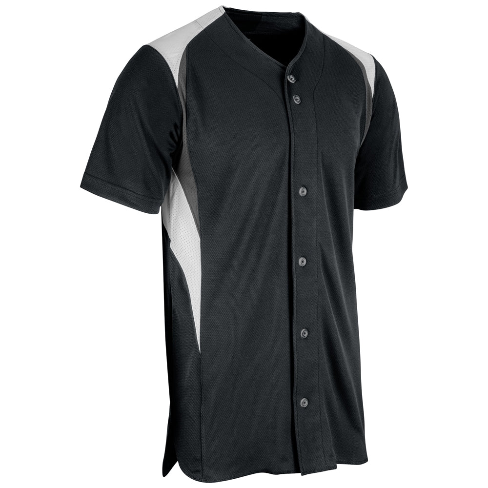 Bull Pen Full Button Jersey - Black White Graphite - Adult - Small