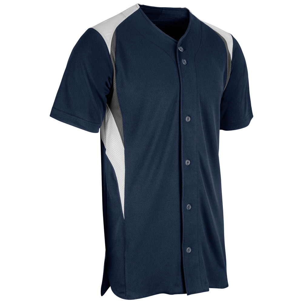 Bull Pen Full Button Jersey - Navy White Graphite - Youth - Small