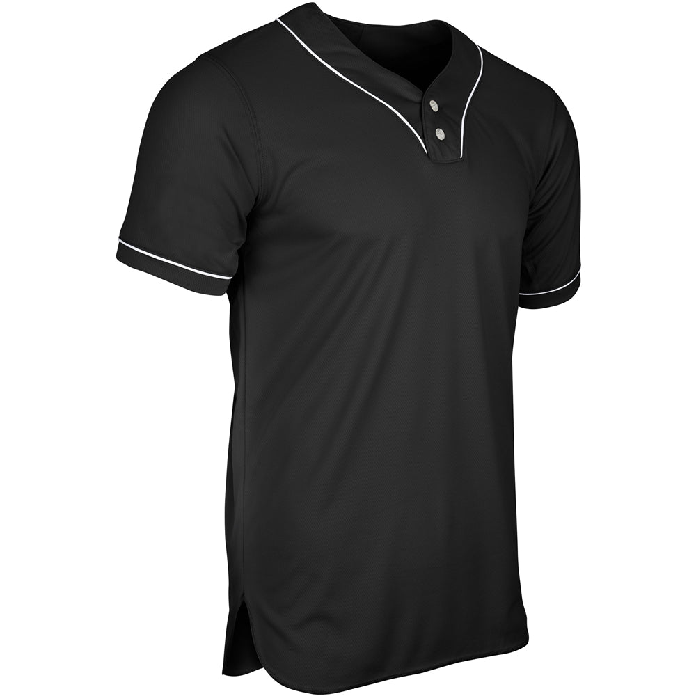 HEATER 2-Button Piped Baseball Jersey - Black White Pipe - Youth - Large