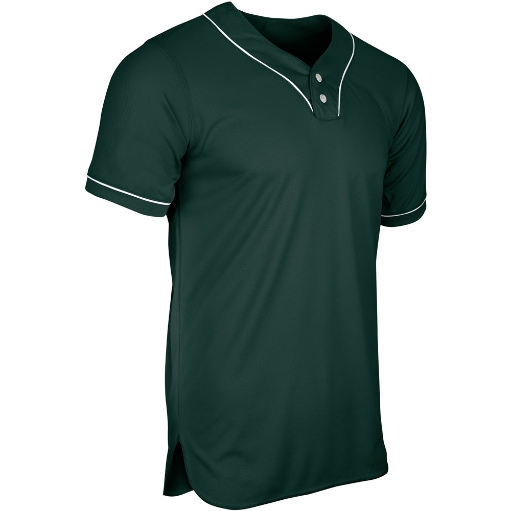 HEATER 2-Button Piped Baseball Jersey - Forest Green White Pipe - Youth - Large