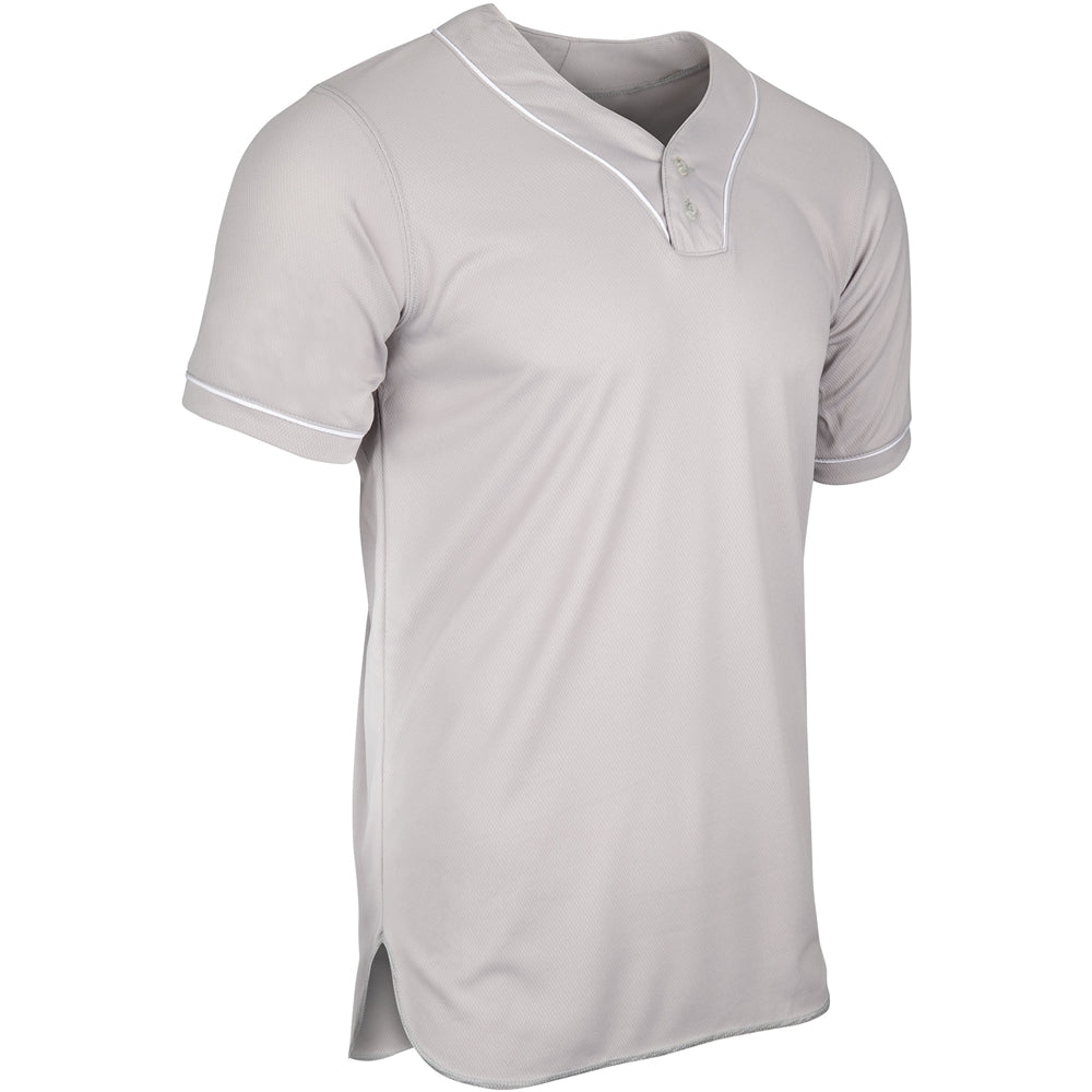 HEATER 2-Button Piped Baseball Jersey - Grey White Pipe - Youth - Medium
