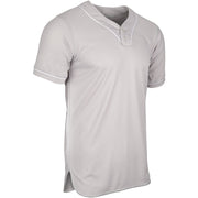 HEATER 2-Button Piped Baseball Jersey - Grey White Pipe - Youth - Medium