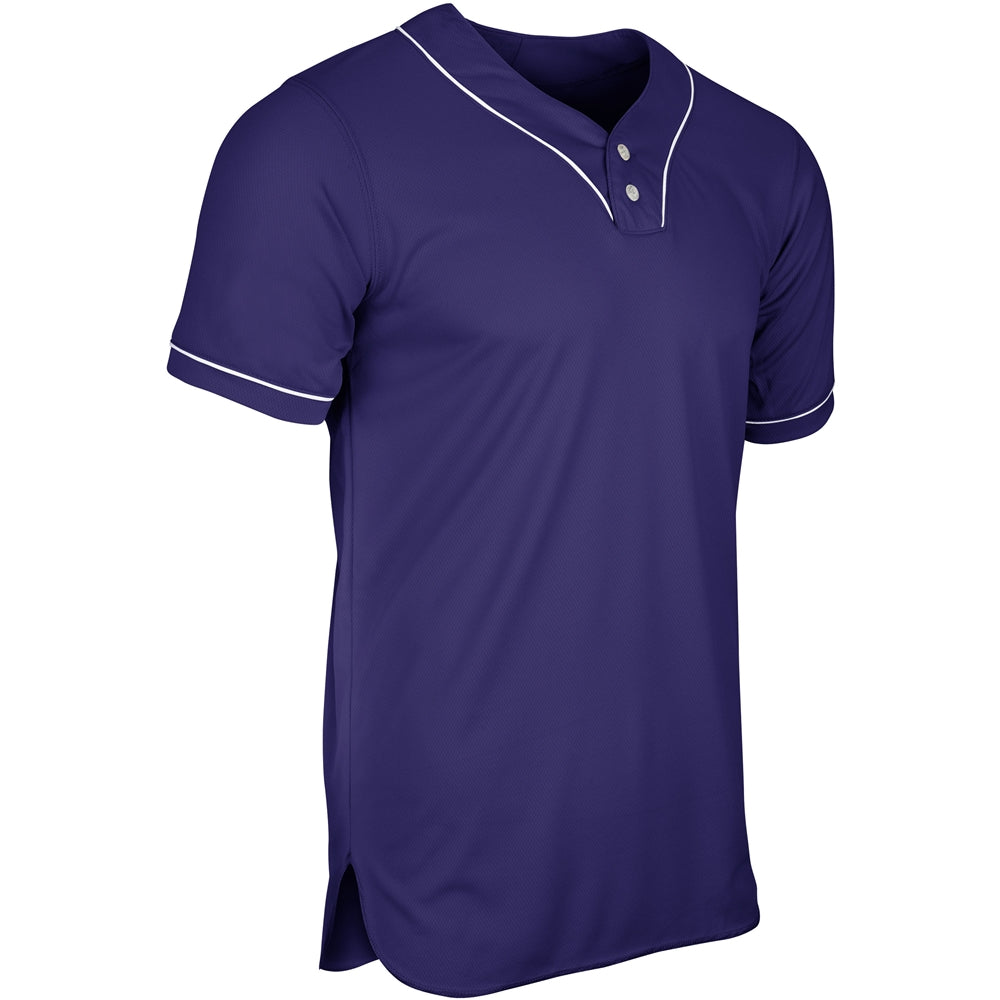 HEATER 2-Button Piped Baseball Jersey - Purple White Pipe - Youth - Medium