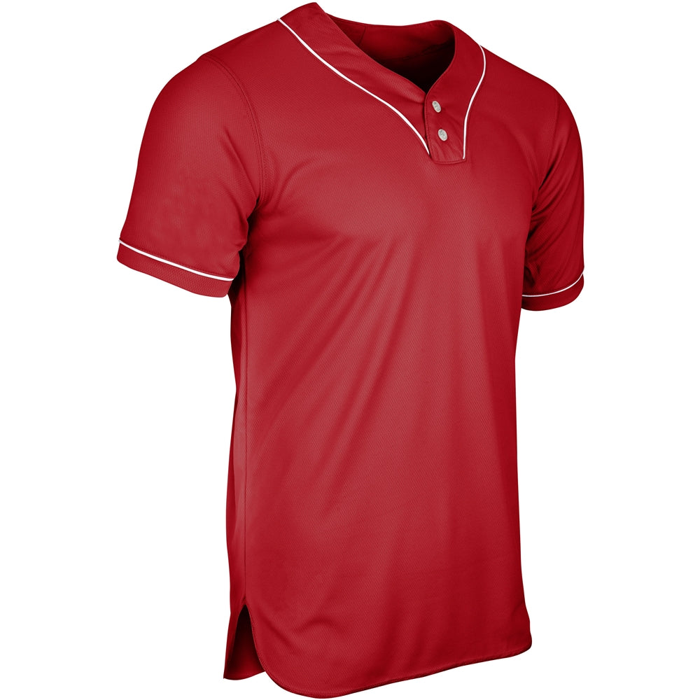 HEATER 2-Button Piped Baseball Jersey - Scarlet White Pipe - Youth - Large